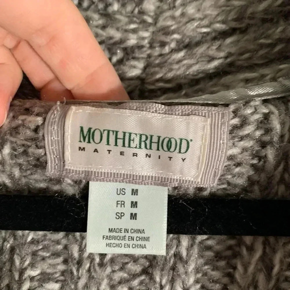 Motherhood Maternity Cardigan Women’s Medium Grey Knit Open Front Satin Tie - Picture 2 of 9